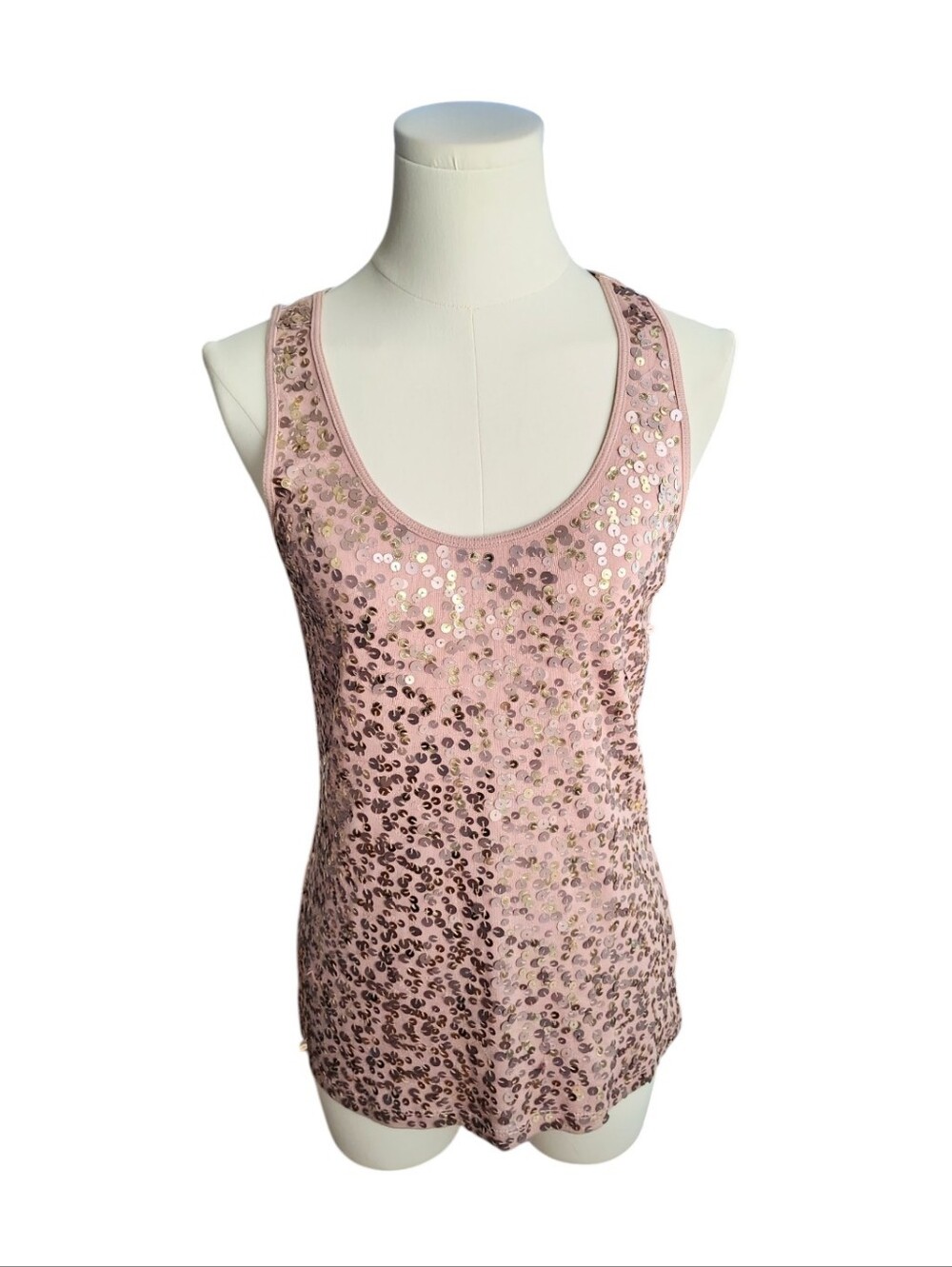 Apt.9 Rose Gold Pink Fully Sequined Stretchy Party Dance Tank Top Size Medium